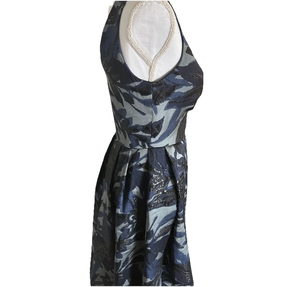 NWT Eva Franco Brocade Dress Navy Floral Multi Tone Size 4 Fit‎ & Flare $198